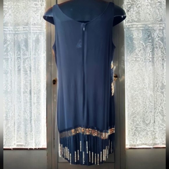 Retro 1920’s Art Deco Flapper Spangled Tasseled Sequined Black Dress Size 10 - Picture 4 of 13